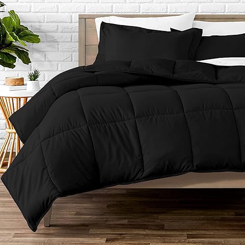 1 edredón alternativo de plumón 100% algodón suave relleno de 17.64ozm para todas las estaciones, edredón cosido California KingKing  negro ligero