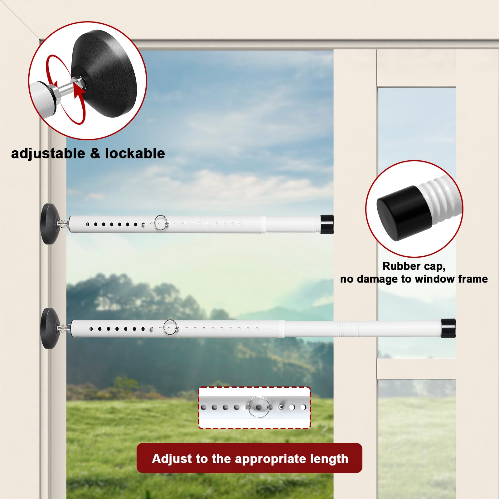 Butées de porte de sécurité – Verrou de fenêtre réglable/porte coulissante, bloqueur de porte robuste amélioré pour appartement, voyage, hôtel, maison, bureau, dortoir