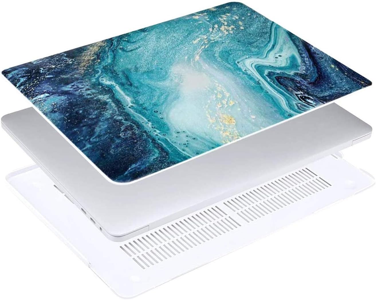 MOSISO Compatible with MacBook Pro 13 inch Case M2 2023, 2022, 2021-2016 A2338 M1 A2251 A2289 A2159 A1989 A1708 A1706, Plastic Creative Wave Marble Hard Shell&Keyboard Cover&Screen Protector,Blue