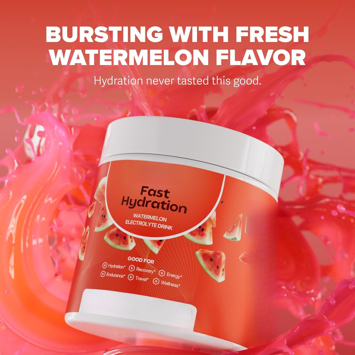 Boisson électrolytique à saveur de pastèque Fast Hydration | Poudre pour boisson électrolytique – Mélange pour boisson hydratante sans sucre – Pot de voyage