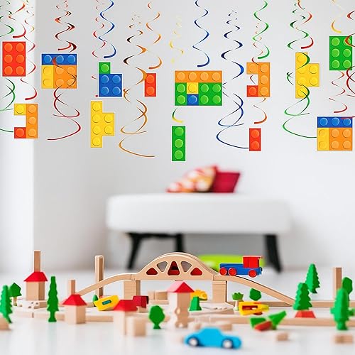 Miniatura 6 de Juego de 30 piezas de bloques de construcción, recuerdos de fiesta, remolinos colgantes con un solo remolino colgante doble para decoración de techo