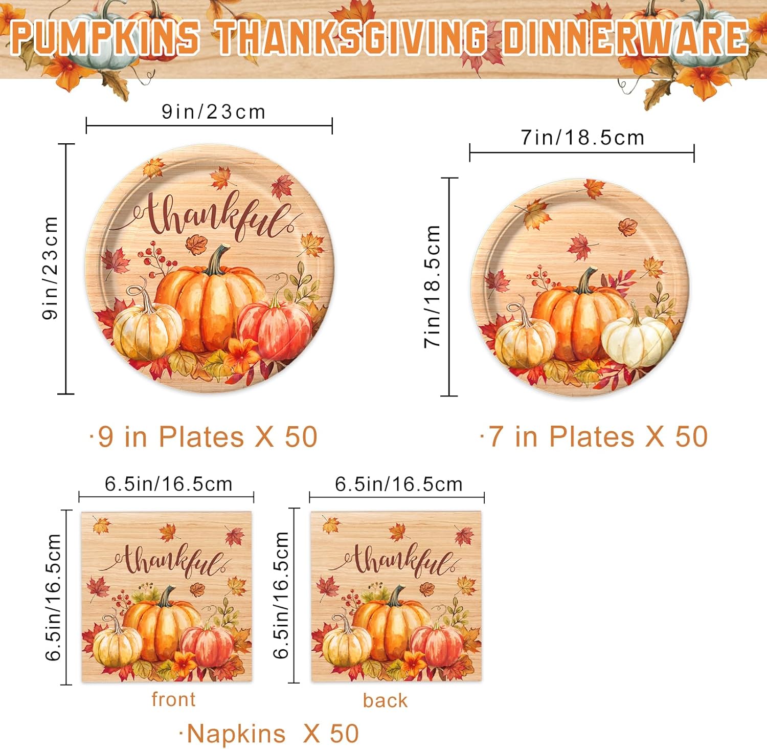 150 PCS Autumn Harvest Thanksgiving Party Decorations Supplies, Plates and Napkins Set for 50 Guests Thankful Themed Party Decorations for Fall Dinner