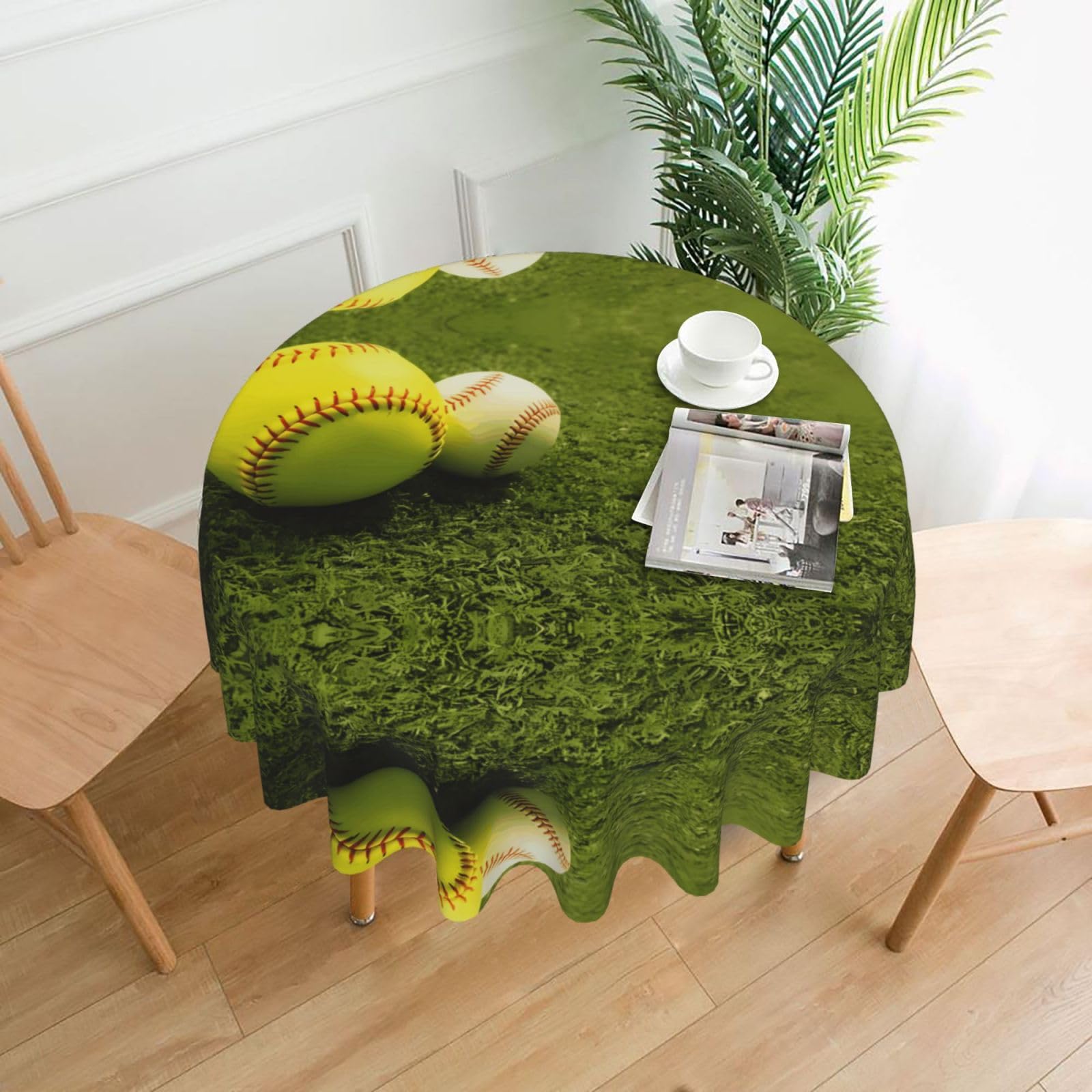 HJFCZH Grass Baseball Softball Prints Round Decorative Table Throw 60 Inch – High-Grade Polyester Fabric, Waterproof & Wrinkle Resistant Table Cover for Dining, Coffee Tables, Parties