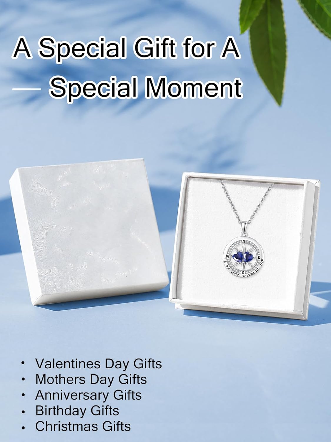 Compass Necklace for Women, Exquisite S925 Valentines Day Anniversary Birthday Gifts for Wife Her Double Birthstone Pendant Jewelry ‘I'd be Lost Without You’ - Image 6