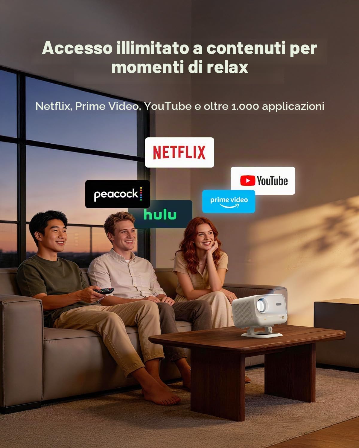 Proiettore 4K【SGS certificato/compatibile Netflix】 Yaber L2 Plus JBL/Dolby Proiettore 1080P FHD HDR10, Retroproiettore Autofocus e correzione trapezoidale, WiFi/Bluetooth Home Cinema Rotazione di 20°