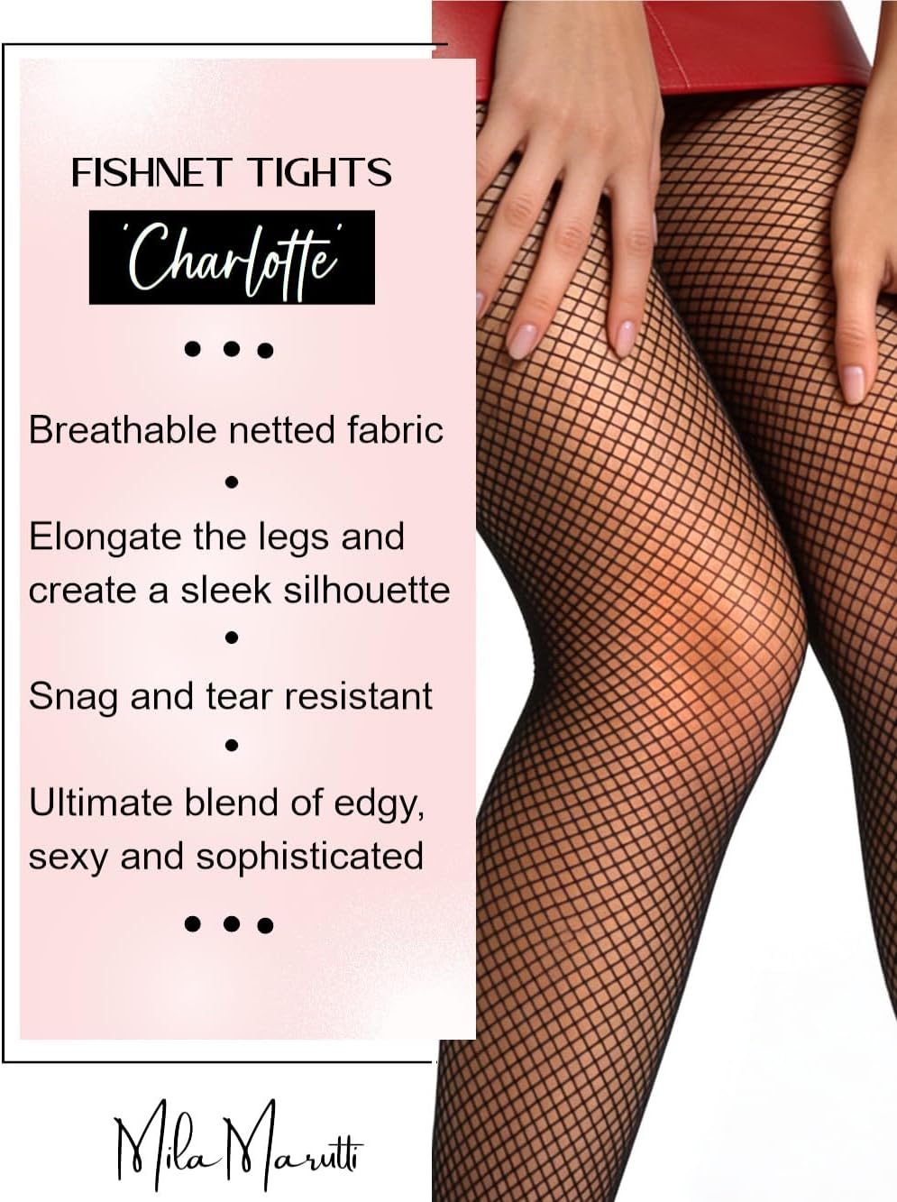 Mila Marutti Fishnet Tights for Women | Black Fish Net Stockings | High Waist Fishnet Pantyhose Multiple Colors