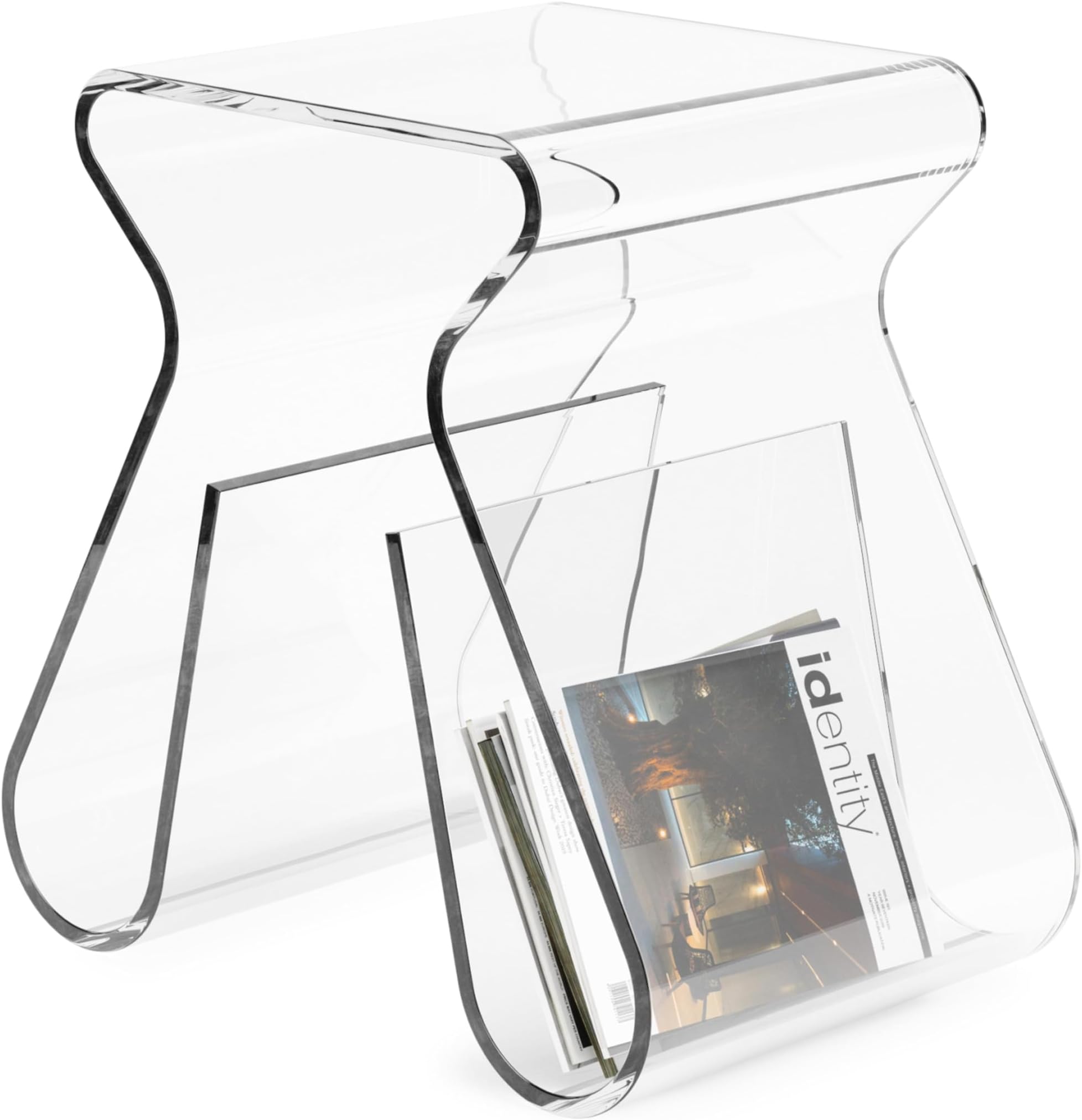 Umbra Magino, Acrylic Side Table, End Table, Stool with Storage, Modern Magazine Rack, Clear