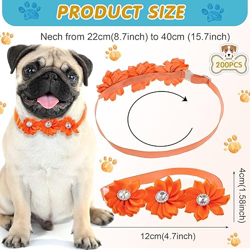 Miniatura 2 de Paquete de 100 unidades de corbatín para perro, collar de flores para perro, accesorios ajustables para cachorros, corbatín de gato, flor de perro