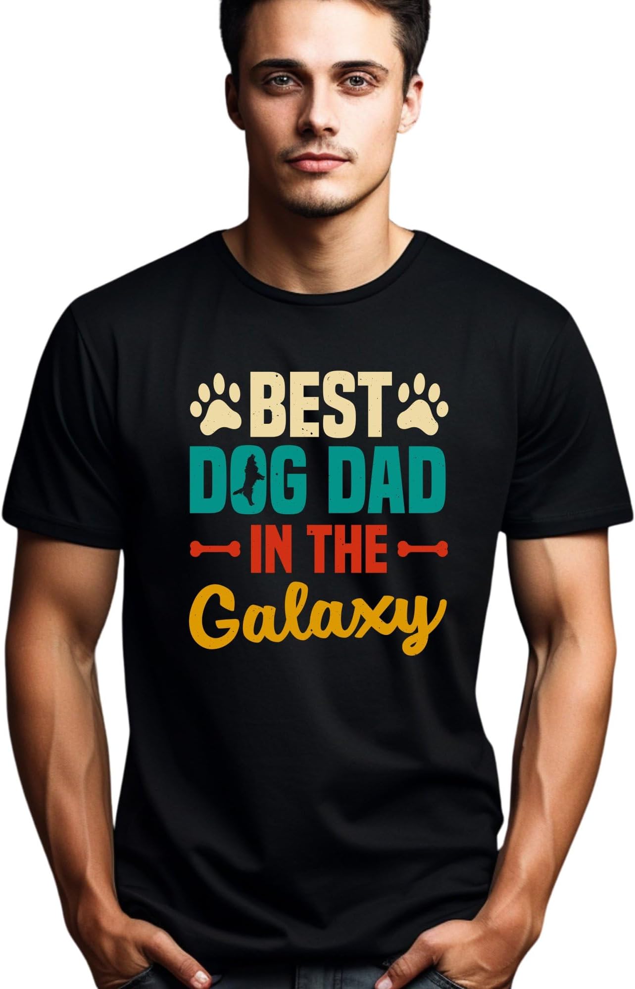 Seek Buy LoveBest Dog Dad in The Galaxy T-Shirt, Funny Pet Lover Gift, Animal Owner Tee, Men's Graphic Shirt, Casual Canine Father Top