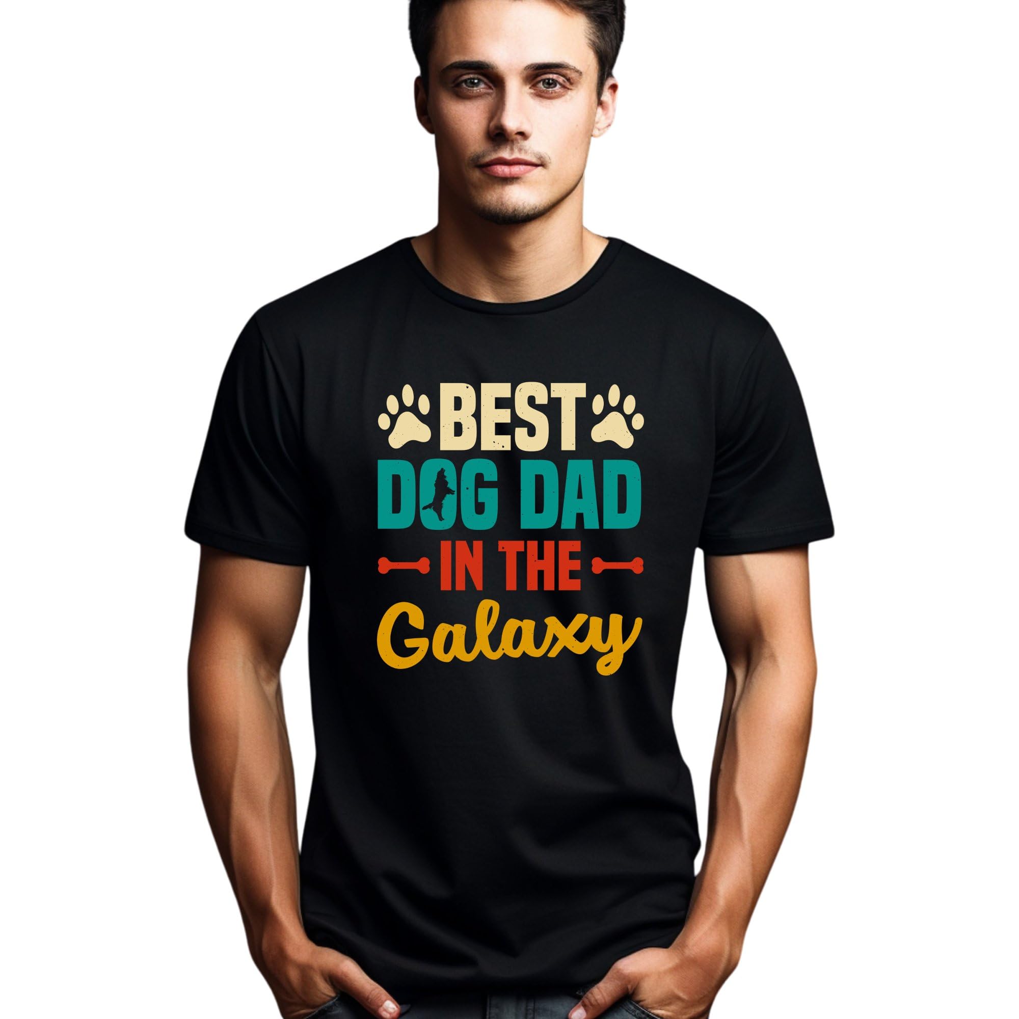 Seek Buy LoveBest Dog Dad in The Galaxy T-Shirt, Funny Pet Lover Gift, Animal Owner Tee, Men's Graphic Shirt, Casual Canine Father Top