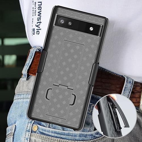 Miniatura 5 de Funda con soporte de clip giratorio para cinturón, carcasa protectora resistente de cuerpo completo para Google Pixel 6A 2022, negro