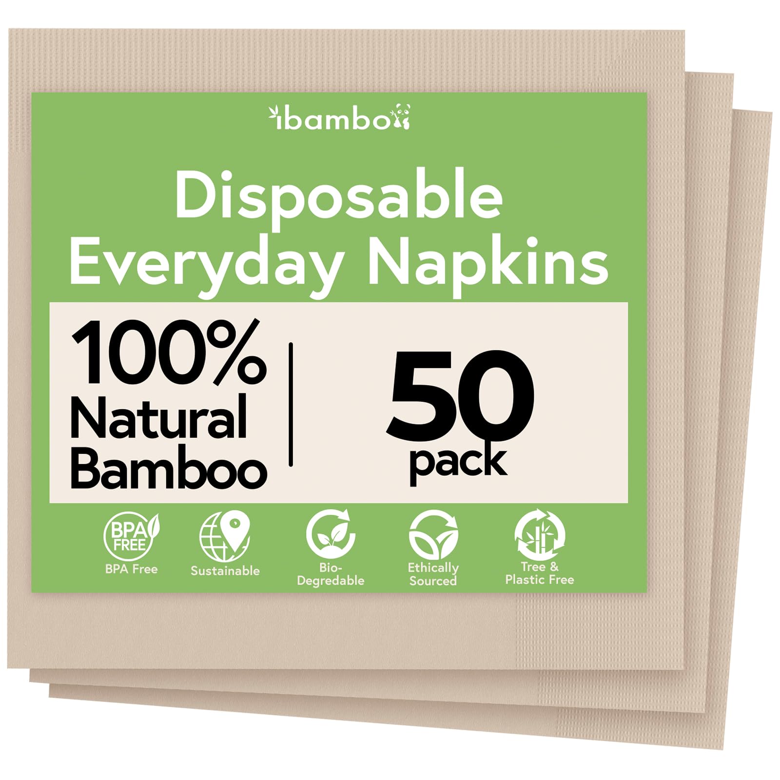 Everyday 100% Bamboo Biodegradable Napkins (50-Pack) | Lunch Napkins Disposable for Dinner, Lunch, Events, Occasions & Entertaining | 2-Ply FSC Certified | Bamboo Paper Towels | 6.5 x 6.5 Inch