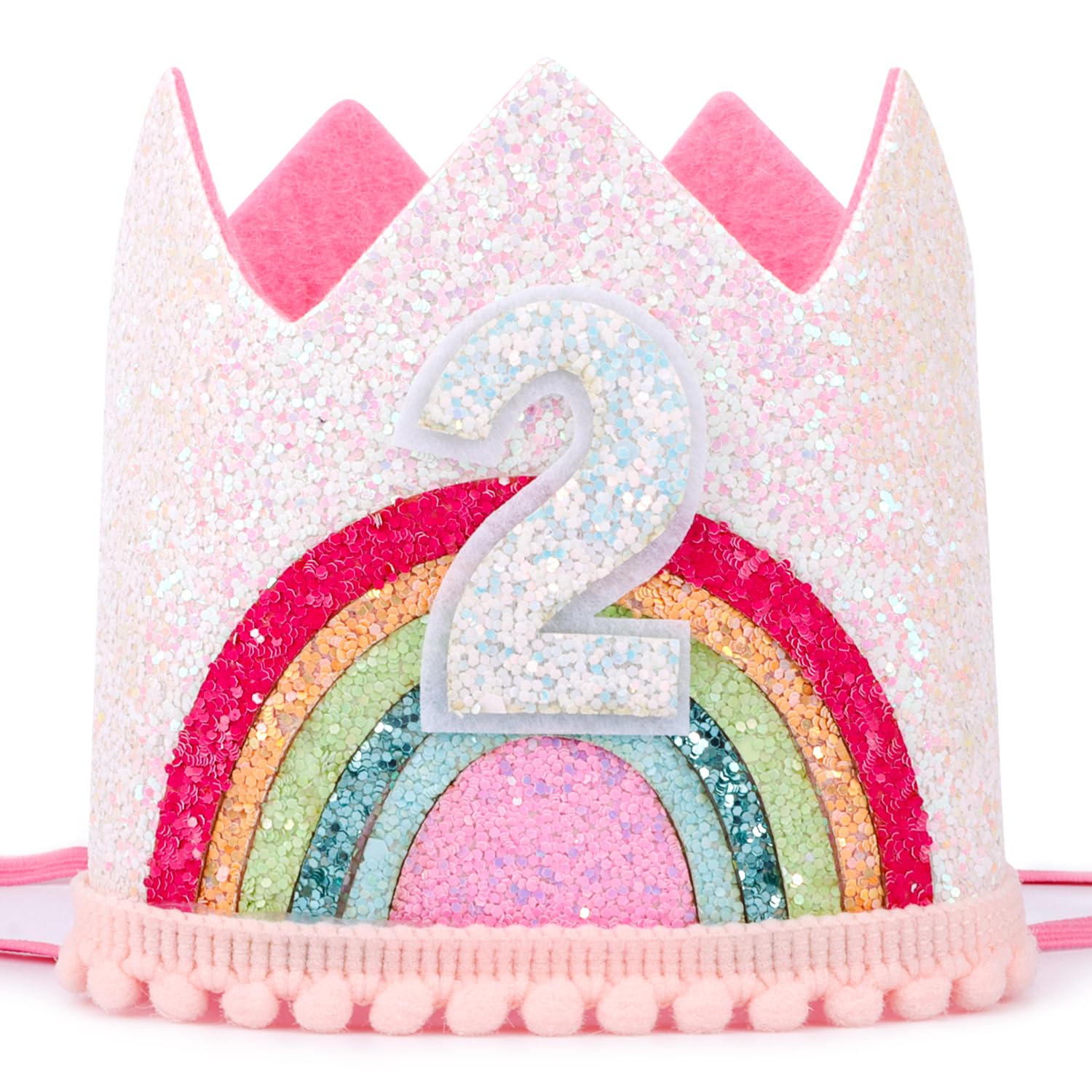 2nd Birthday Crown Princess Tiara, Rainbow Hat Headband - Birthday Gift Decorations and Accessories for Two Year Old Girl's Party