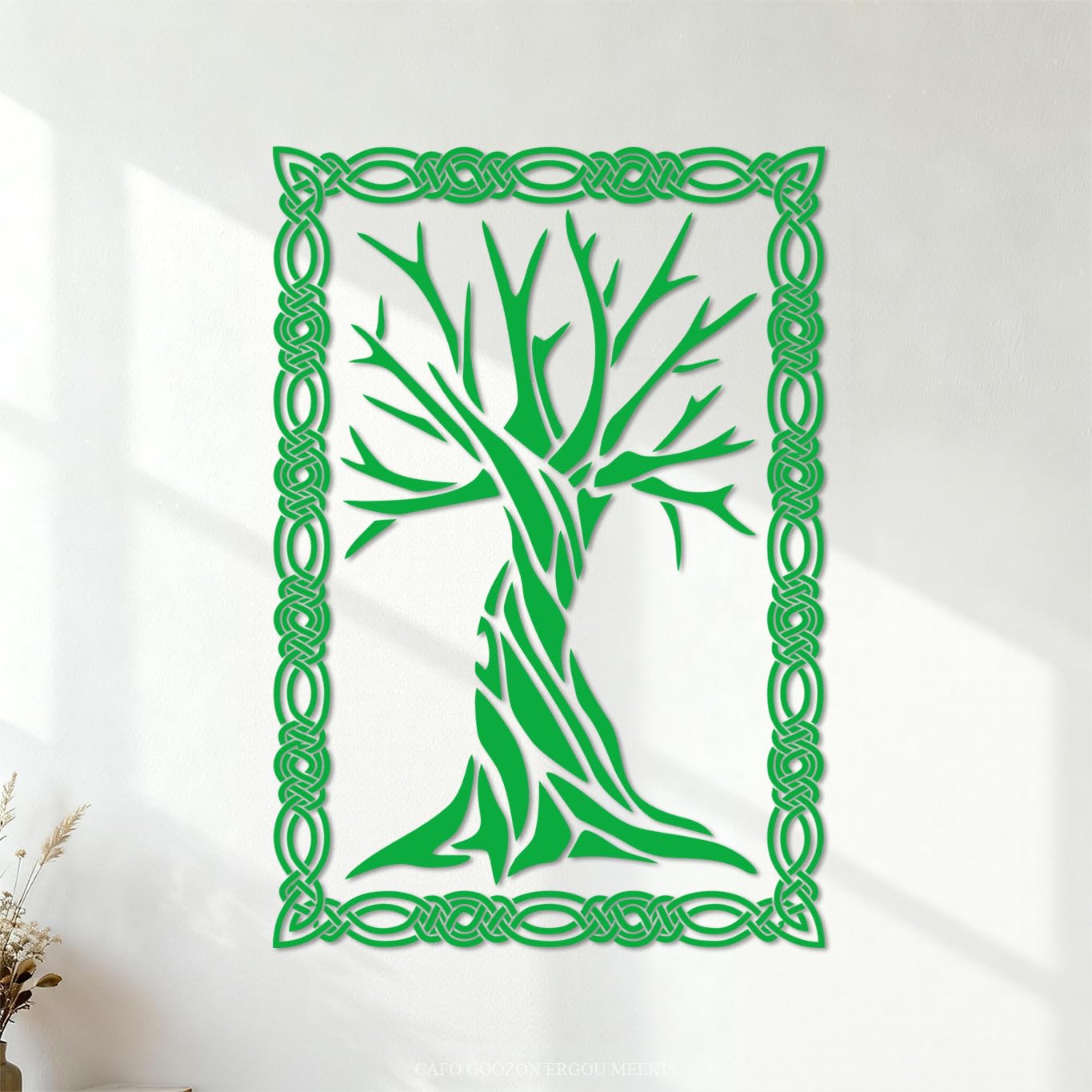 Wall Stickers Paster Paper Celtic Ancient Tree Ornament Frame Natural 48x69.8cm Removable Without Leaving Glue Green — image 1