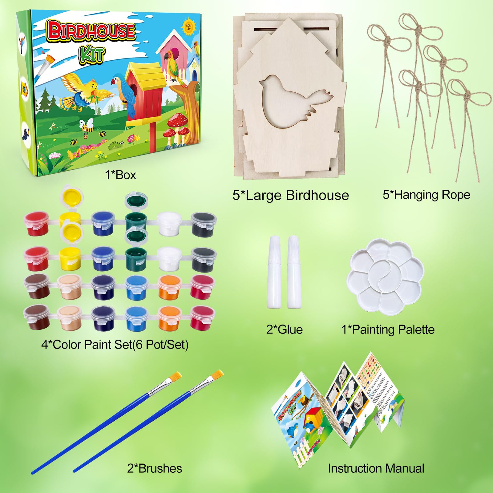 Heyzeibo Casitas para Pajaros Exterior - Juego de Bricolaje de 5 Piezas para Niños para Construir y Pintar, Caja de Pájaros para Manualidades Niños, Regalos de Pascua para Niñas