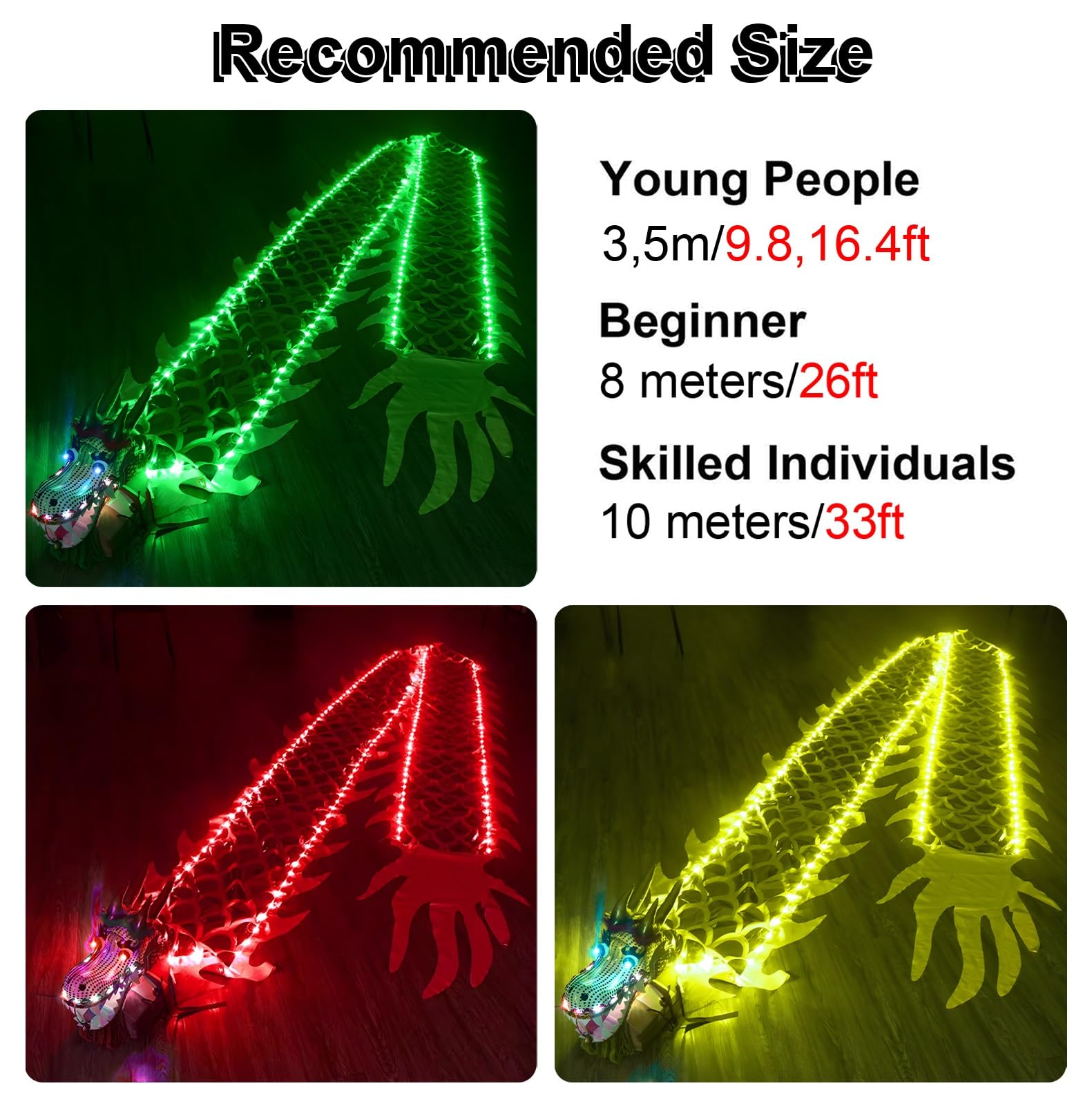 drachentanzband Drachenband-Poi Mit LED, Leuchtendes Drachentanzband, Drachen-Poi Für Chinesische Feste, Feier-Tanzpartys(Blue,16.4ft)