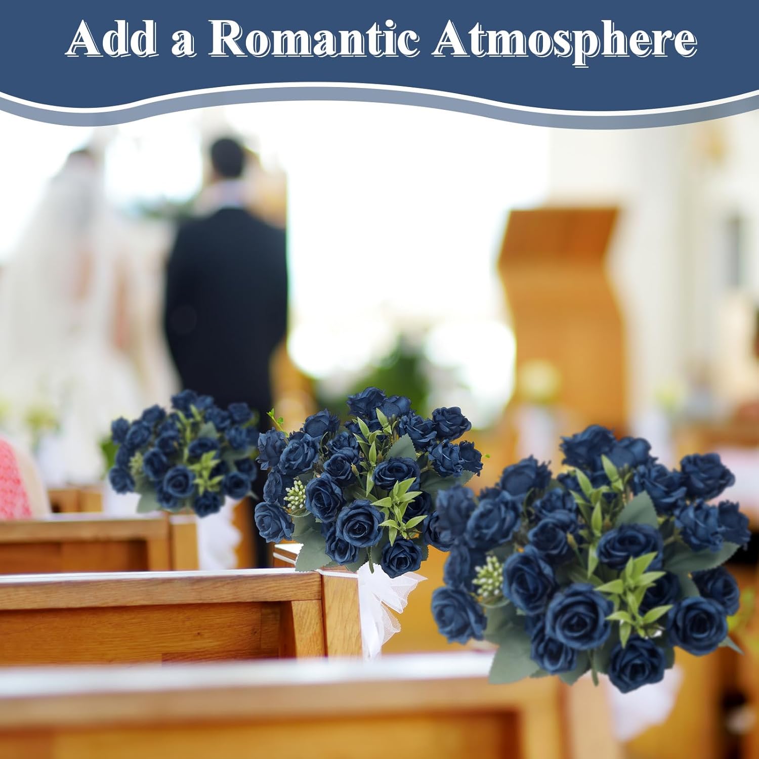 Zeyune 8 Pack 12 Inch Dark Blue Roses Artificial Flowers 80 Heads Artificial Rose Bouquet with Long Stem for Party Garden Centerpieces DIY Wedding Bouquets