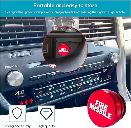 Miniatura 4 de Augeny Cubierta para encendedor de cigarrillos de automóvil, botón de misil de fuego de aluminio a prueba de polvo, cubierta universal para enchufe