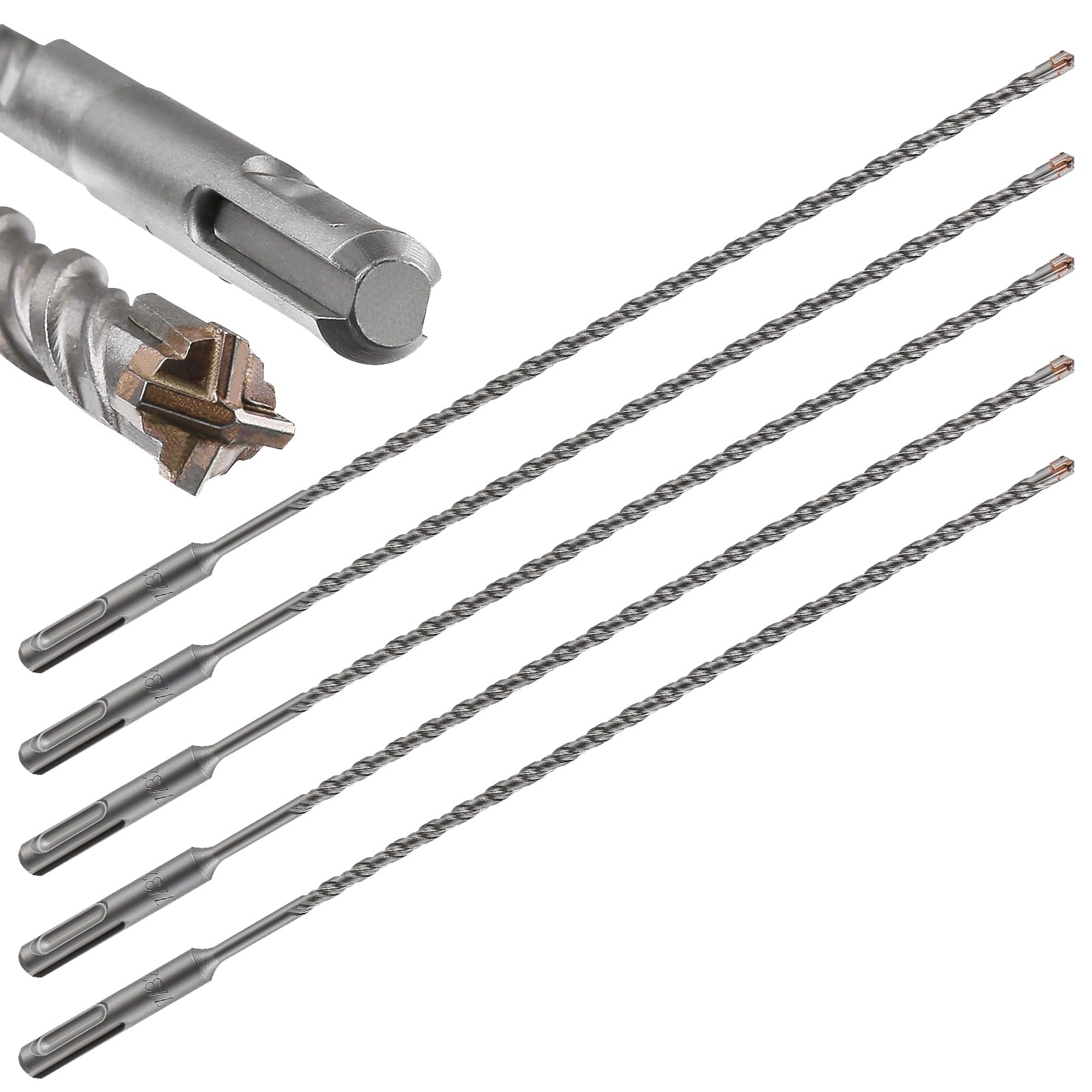 Wensilon 5pcs 7/32" X 8"-6" Cross-Type Double Thread Carbide Drill Bits for Concrete, Brick, Stone, Hammer Drill