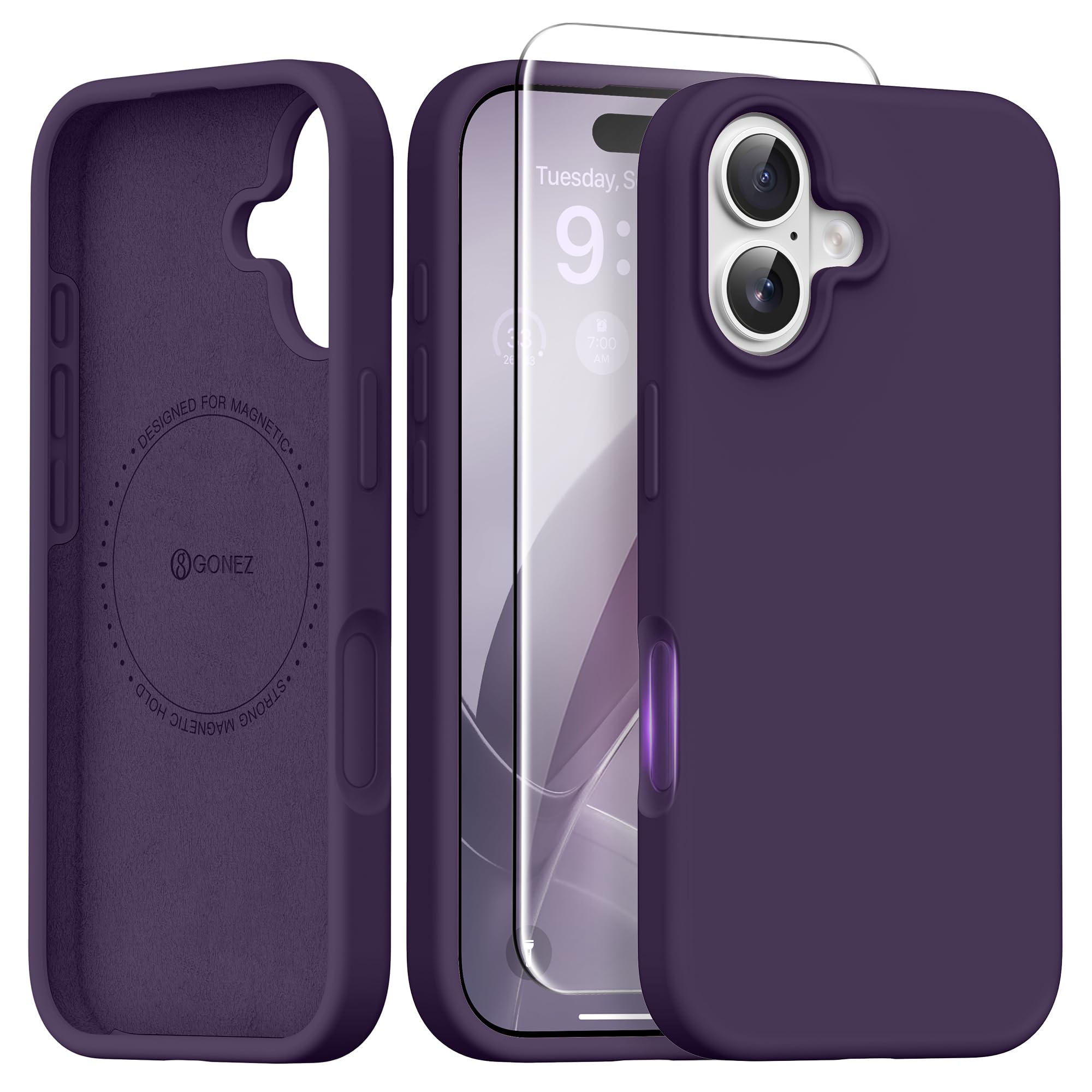 GONEZ Magnetic for iPhone 16 Case, Silicone Cover Deep Purple