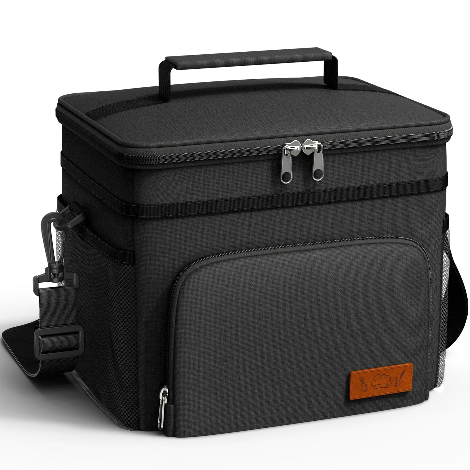 HOTOR Insulated Lunch Box Men Women Leak-Proof Cooler Lunch Bag 15L | 4 Pockets, Adjustable Strap, Ideal for Work, Picnic, Travel, Camping, Gift, Black