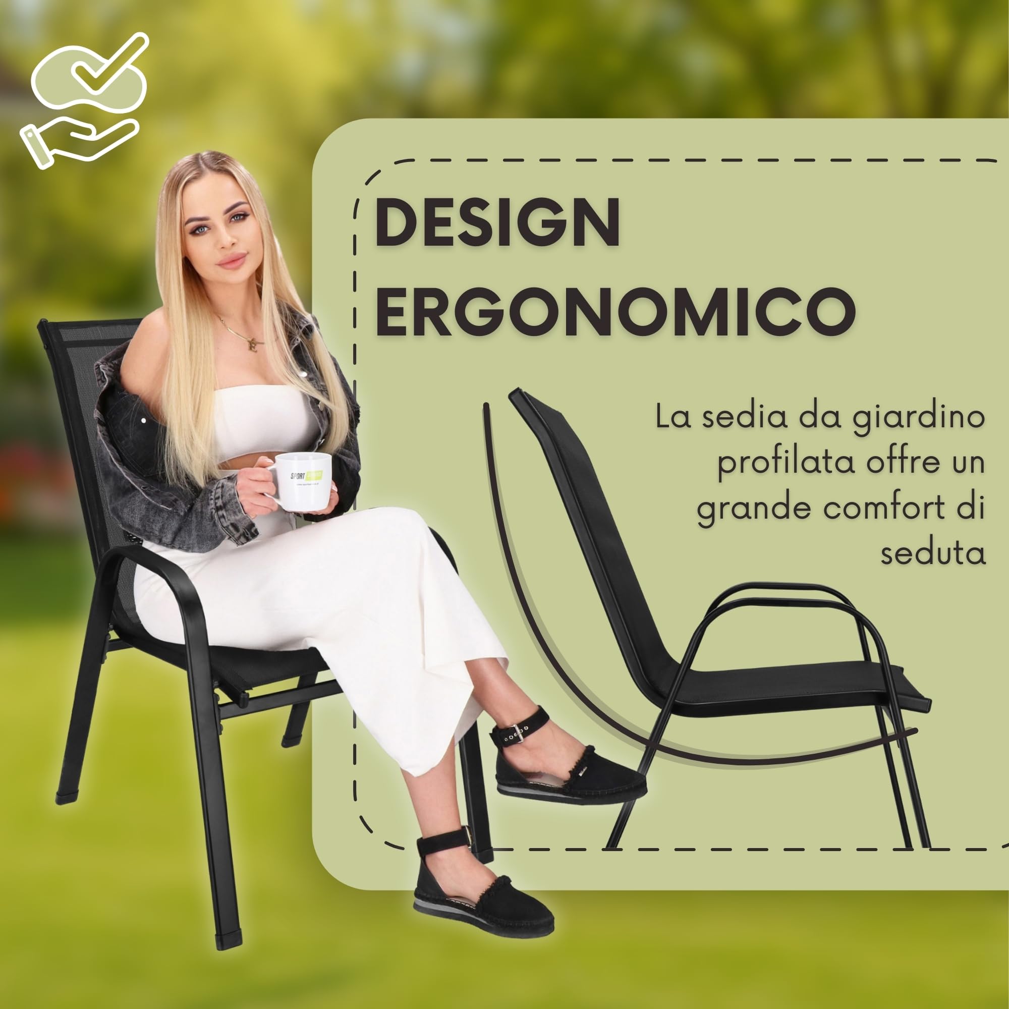 SPRINGOS Set di 2 sedie da giardino – poltrone da balcone resistenti alle intemperie per terrazza ed esterni – mobili da giardino design