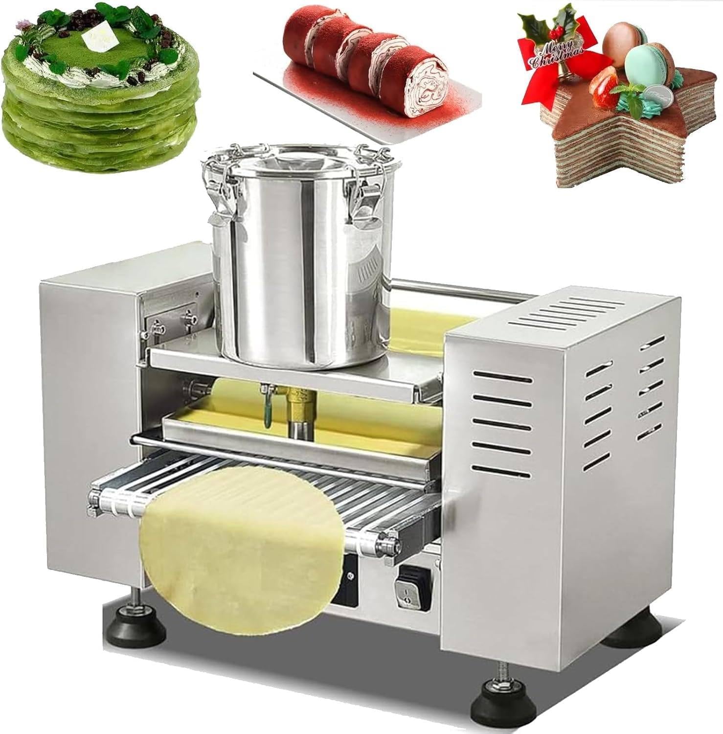 Mille Crepe Maker Machine Automatic 2200W Mille Crepe Cake & Egg Skin 0-200°C Temperature, for Homemade Layered Cakes and Desserts,50X35X35 cm 6in