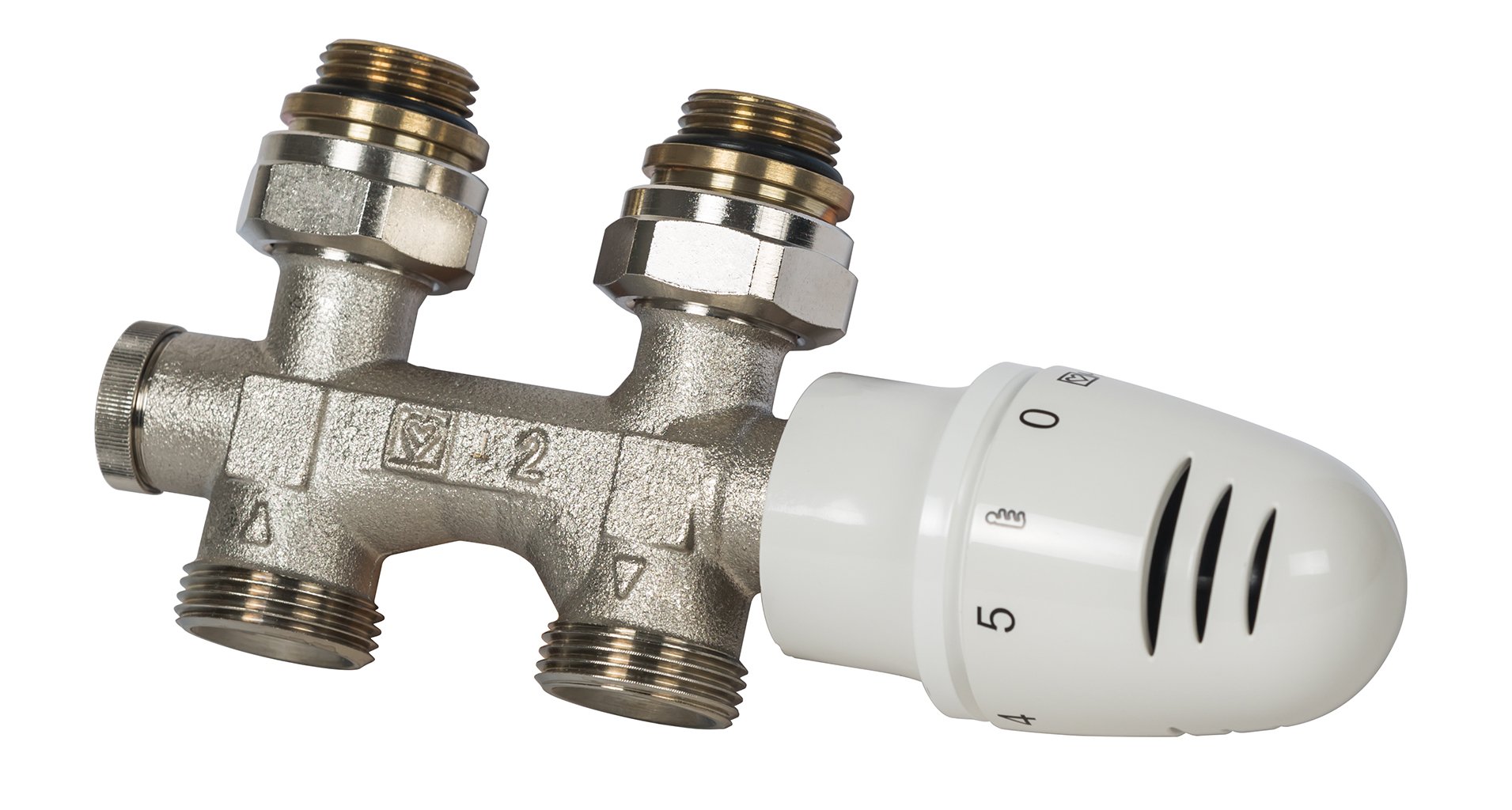 Schulte H3743004 Thermostat-Set für Heizkörper mit Mittelanschluss, Set Durchgang, Vorlauf und Rücklauf, Zweirohrsysteme, weiß