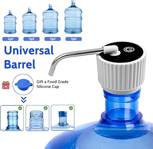 Miniatura 3 de Dispensador de agua de campamento para botella de 5 galones, bomba de botella de agua eléctrica portátil con carga USB, bomba universal de micro