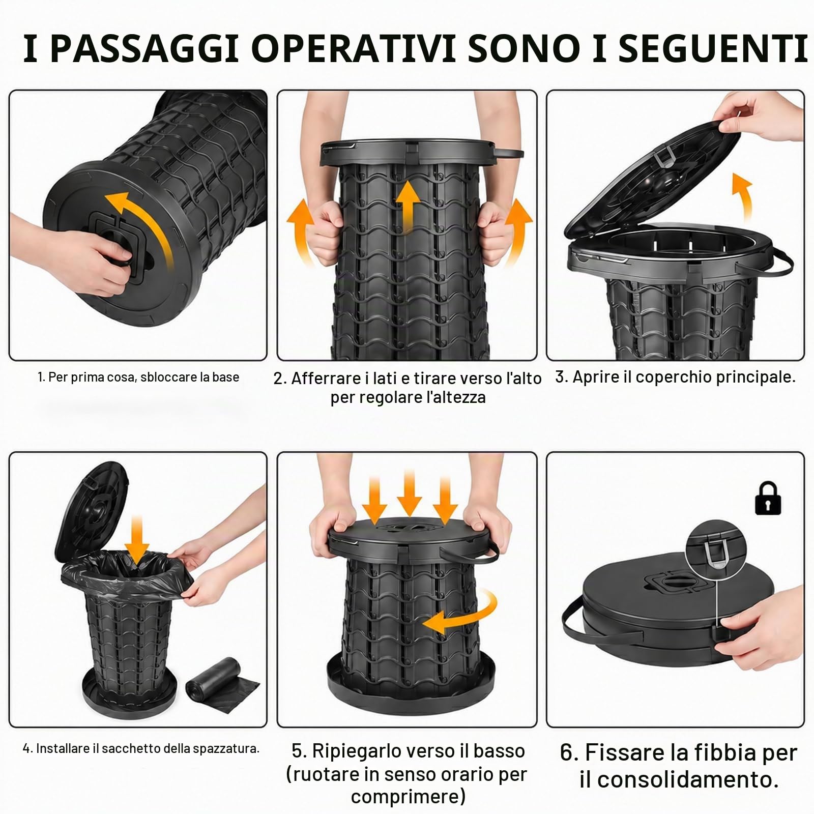 XXL WC Portatile Pieghevole con 10 Sacchetti e Borsa