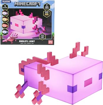 Paladone Minecraft Axolotl Light - Officially Licensed, Five Color Modes, Minecraft Lamp to Decorate Your Gaming Desk or Night Stand, Bedroom Decor for Minecraft Gamers, Battery Powered