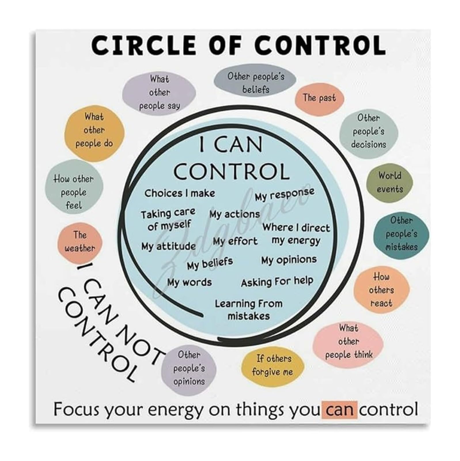 Anxiety Poster Circle of Control Mental Health Tool Therapeutic Canvas Wall-Art for Counseling Office Home Study and Calming Space Decor(Framed,16x24inch(40x60cm))