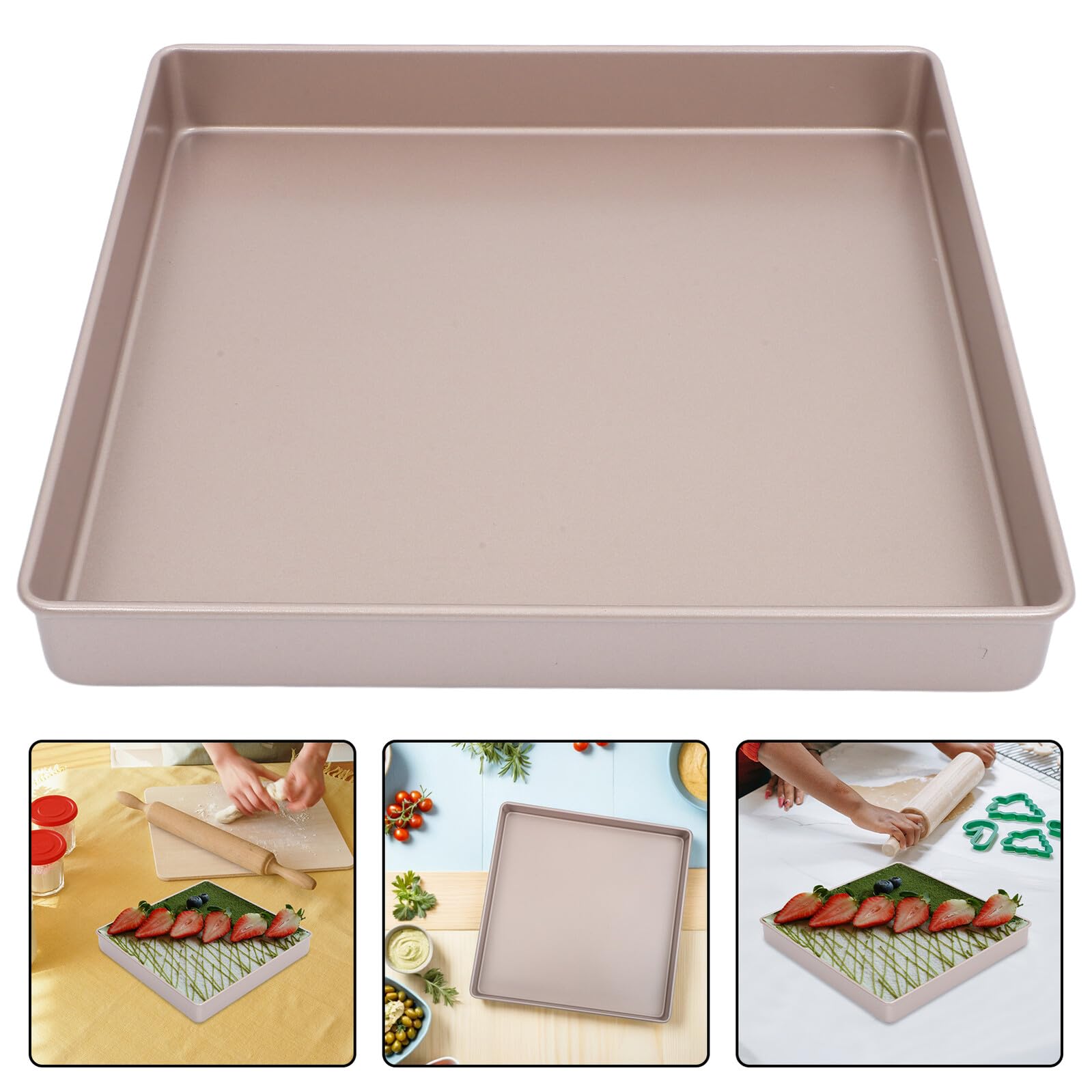 NOLITOY Molde Cuadrado Antiadherente para Hornear 28X28 CM Bandeja Dorada de Acero al Carbono Resistente Molde para Pasteles y Lasañas Apto para Horno y Repostería Profesional