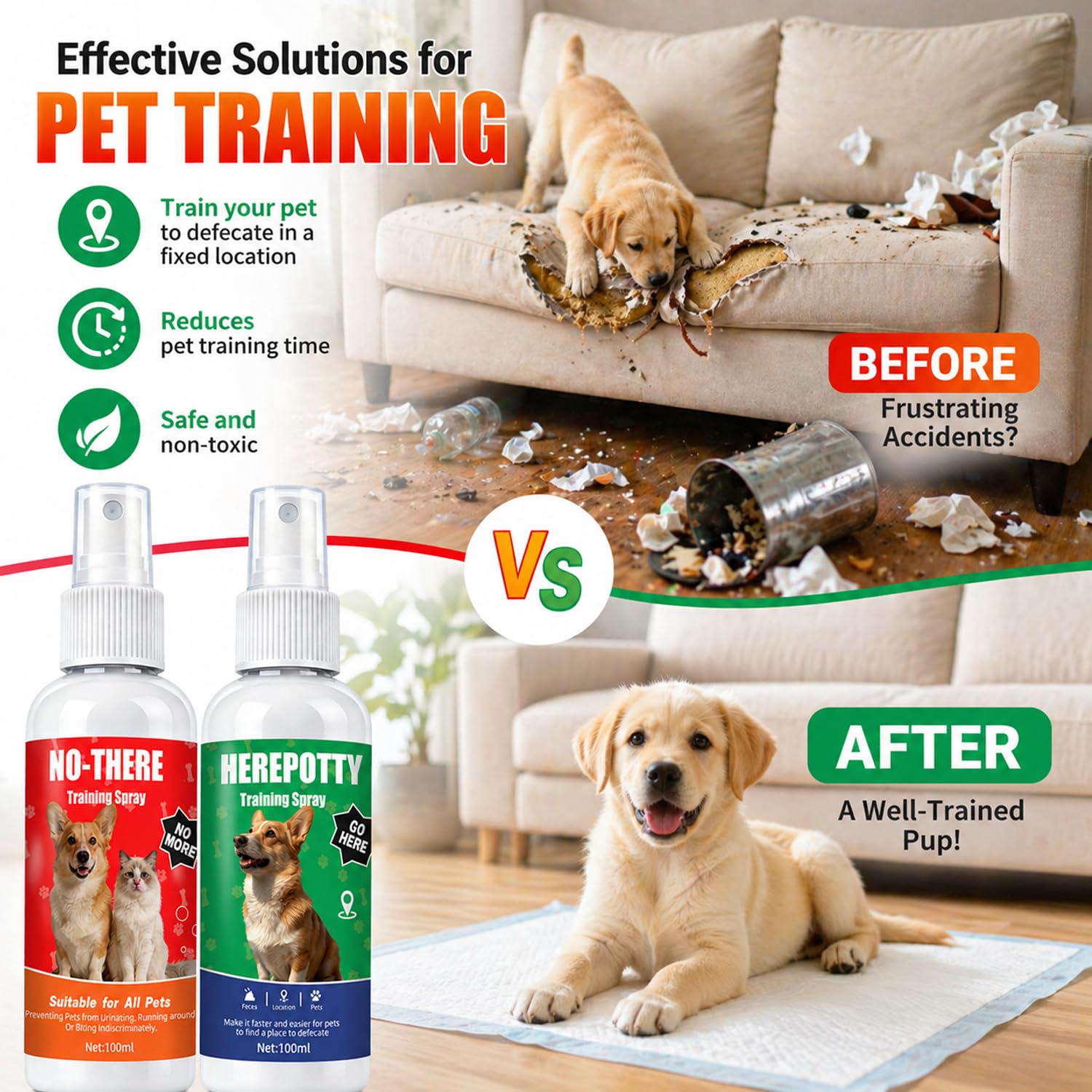 Dog Potty Training Spray for Dogs & Puppies, No-Go Spray & Here Potty Training Spray, Puppy Potty Training Aid for Housebreaking, Safe Gentle Formula, Natural Indoor & Outdoor Use, 3.4Floz 2Pcs — view 6