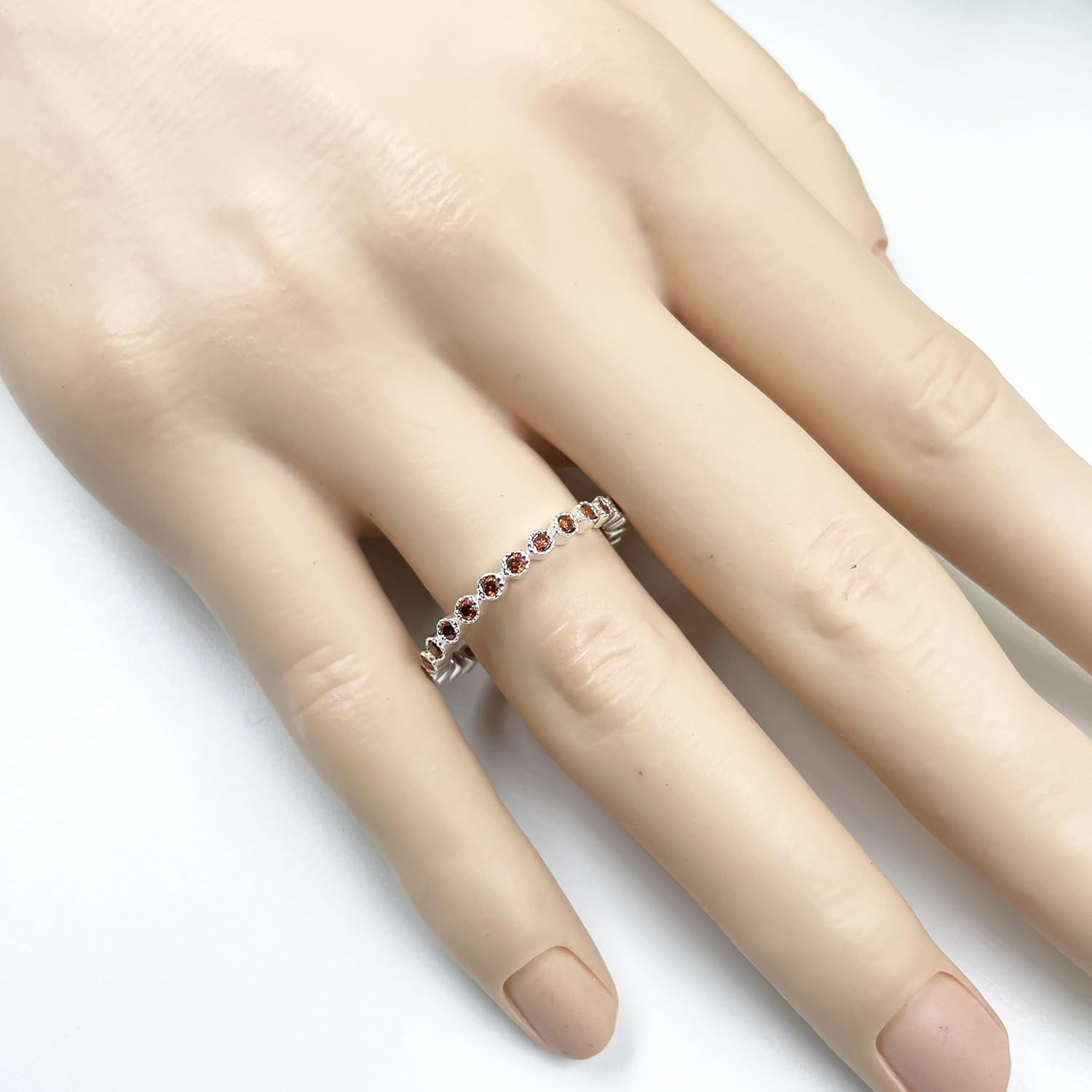 Garnet Full Eternity Wedding Band For Women, 14k Gold Finish Garnet Anniversary Band, Ladies Garnet Full Eternity Ring