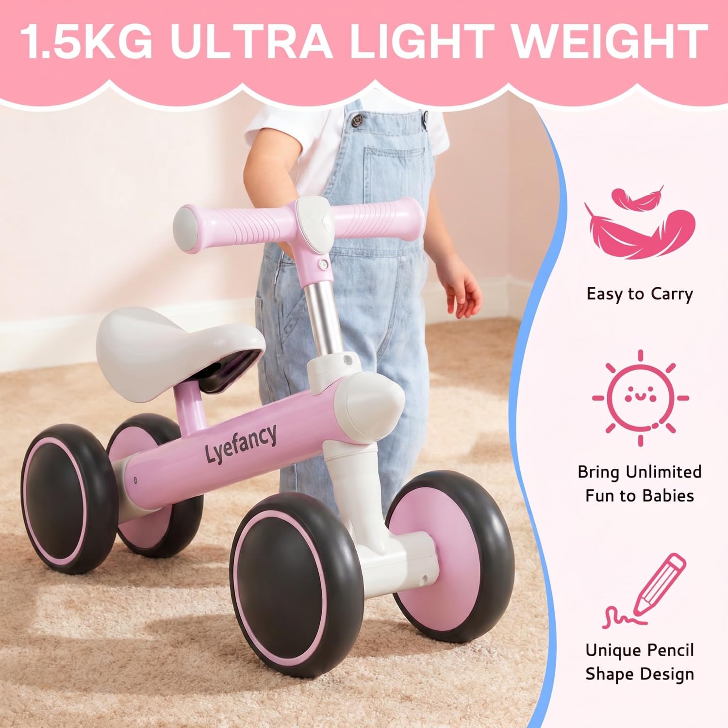 Vélo d'équilibre pour bébé de 1 à 2 ans, jouets à monter pour filles et garçons, vélo d'équilibre pour tout-petit à 4 roues, vélo pour bébé marcheur, cadeau d'anniversaire pour tout-petits