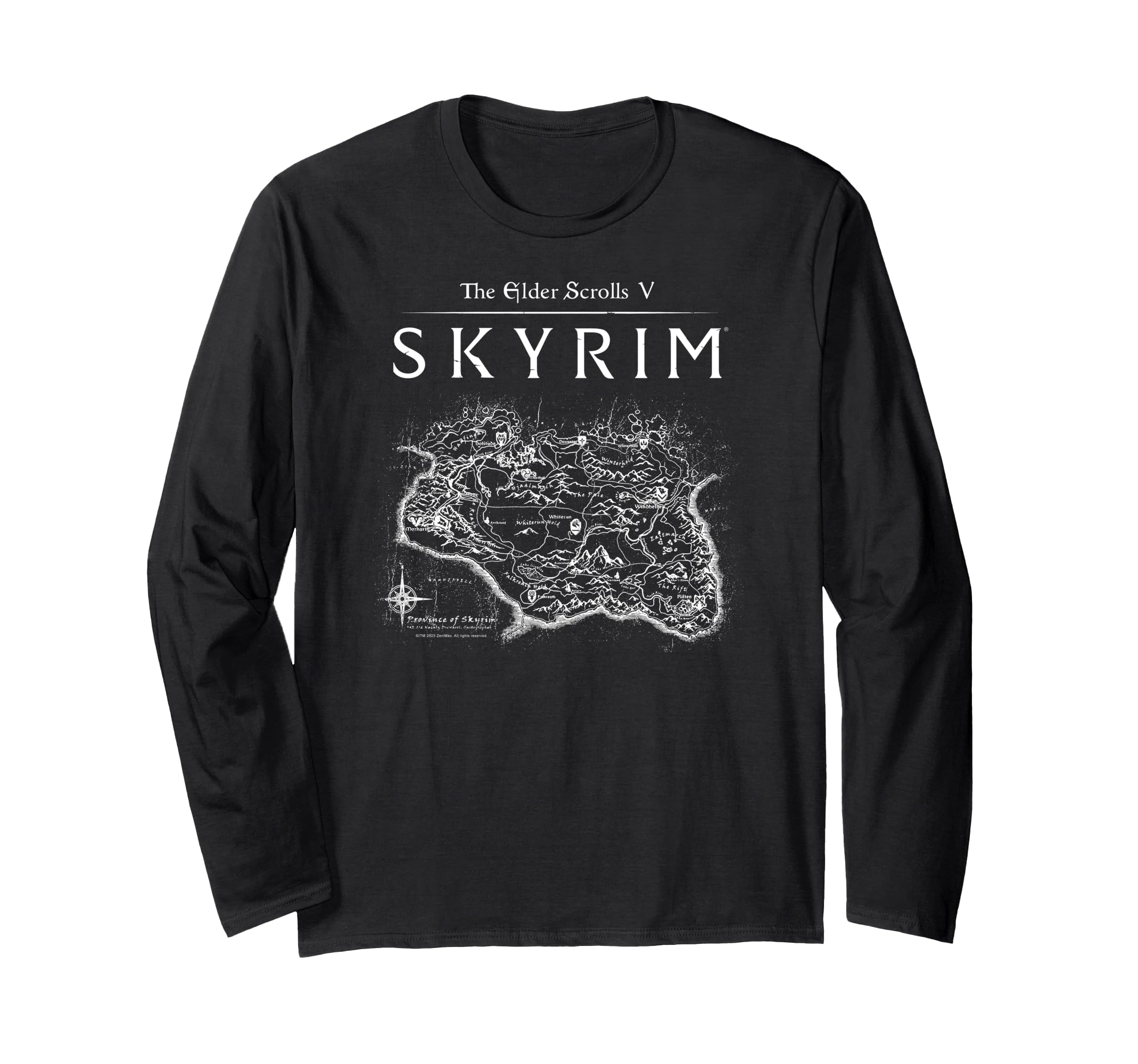Elder Scrolls Skyrim Province Map Video Game Long Sleeve T-Shirt