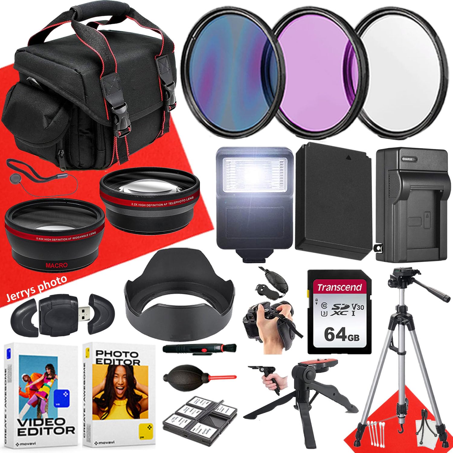 49mm Accessory Bundle for Canon EOS: M100, M200, M50 Mark II, M10, M, M50 + Wide Angle and Telephoto Lens + Battery + 64GB Memory Card + Battery Charger + Filters + More (22pc Bundle)