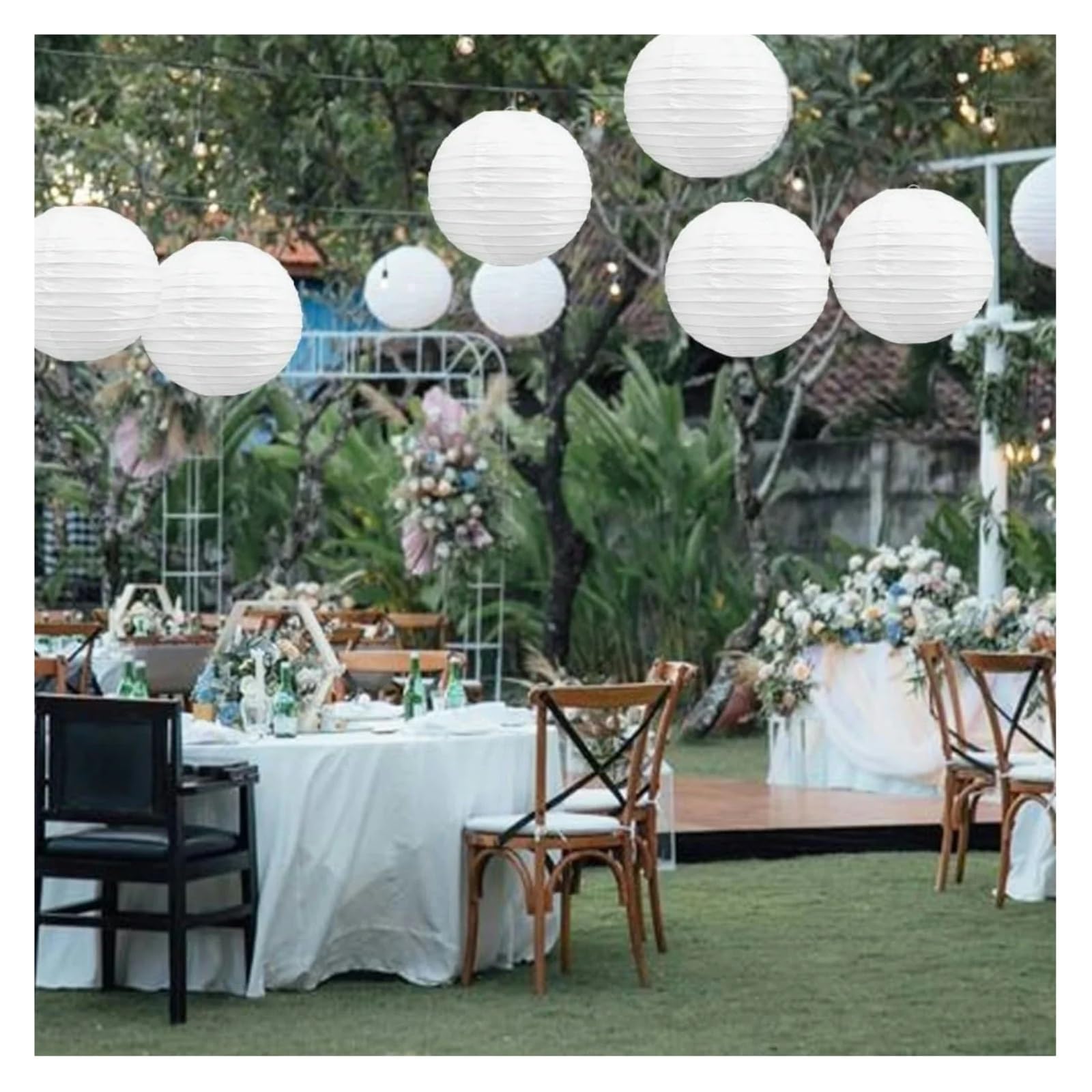 Farolillos de papel Faroles de papel blancos decorativos colgantes redondos for decoración cumpleaños, bodas, fiestas nupciales(10pcs mixed sizes)