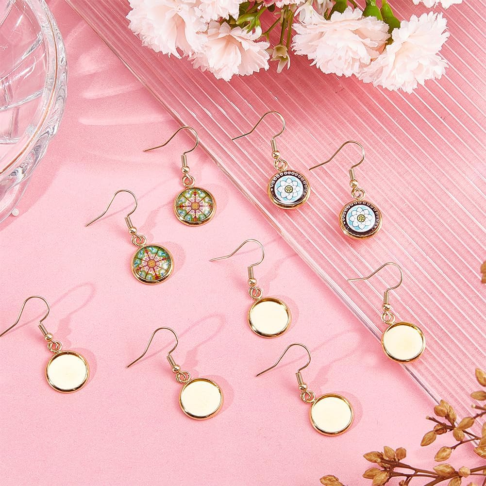 Beebeecraft 1 Box 40PCS Earring Hooks Set 18K Gold Plated 35mm Trays Earring Pendant Ear Wire Earring Base Blank for Jewelry Making Jewelry