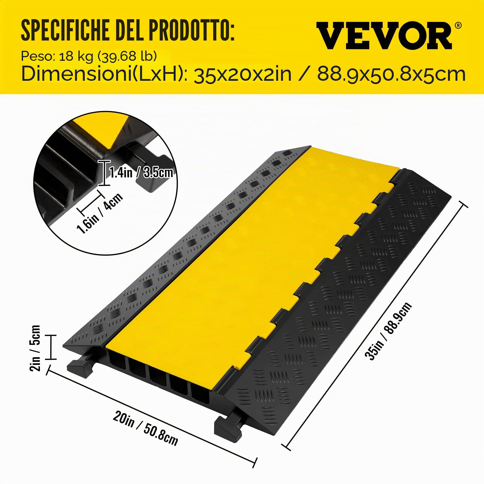 Happybuy 5 Canali Passacavo per Pavimento, Passacavo per Pavimento 35 "x20" x2 "Cavi, per Grondaie Messa a Terra, Riduttore di Velocità per la Protezione dei Cavi Elettrici