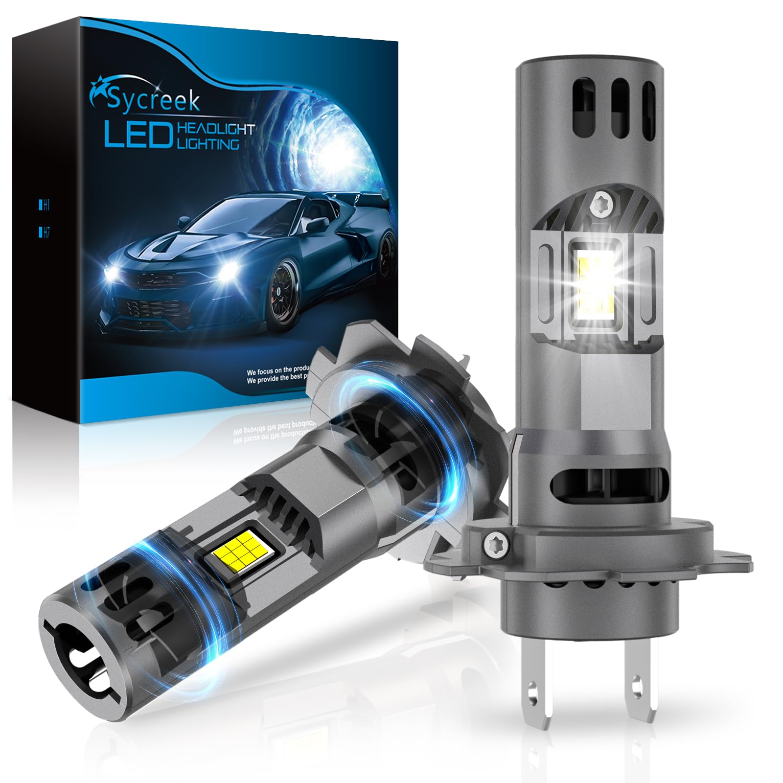 Sycreek Bombillas H7 LED Doble Ventilador Exclusivo, 32000LM 600% Más Brillante, 120W, Instalación 3 Min, Compatible para Coches y Camiones