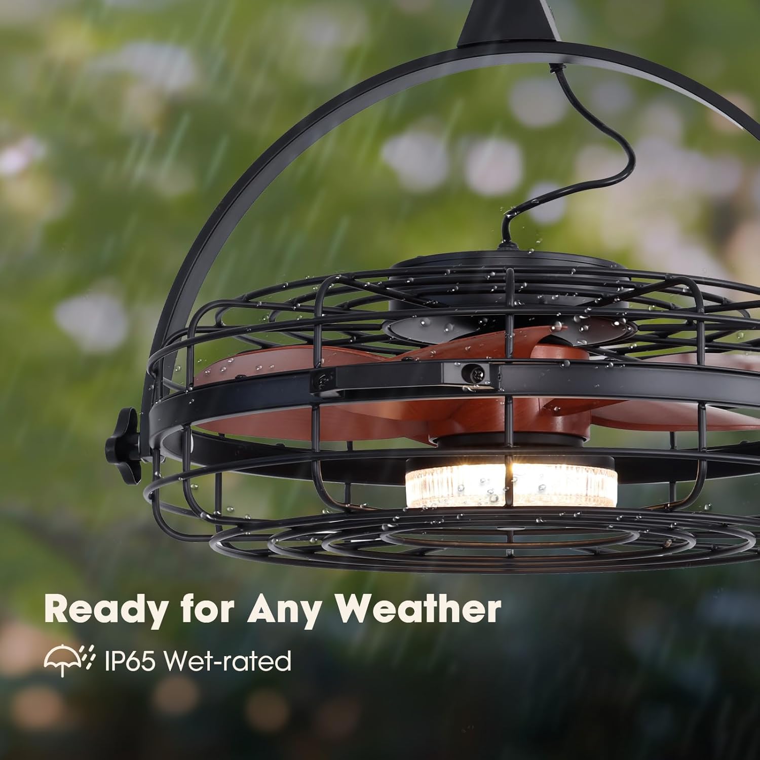 23" Waterproof Outdoor Ceiling Fan with Light, Outdoor Hanging Fan for Patio, 6-Speed & 3 CCT LED, Caged Ceiling Fan with Smart APP & Remote Control, Perfect for Gazebo, Pergola, Canopy