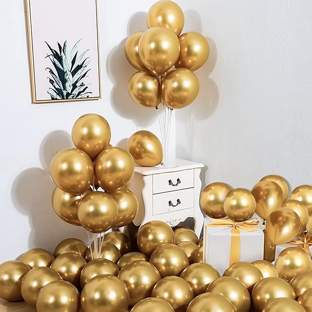 Gold Balloons 50PCS 5 inch metal gold small balloons Chrome Metal Balloons Shiny Metal Helium Balloons Gold Party Theme Balloons for Birthdays Baby Showers Weddings Graduation Party Decorations