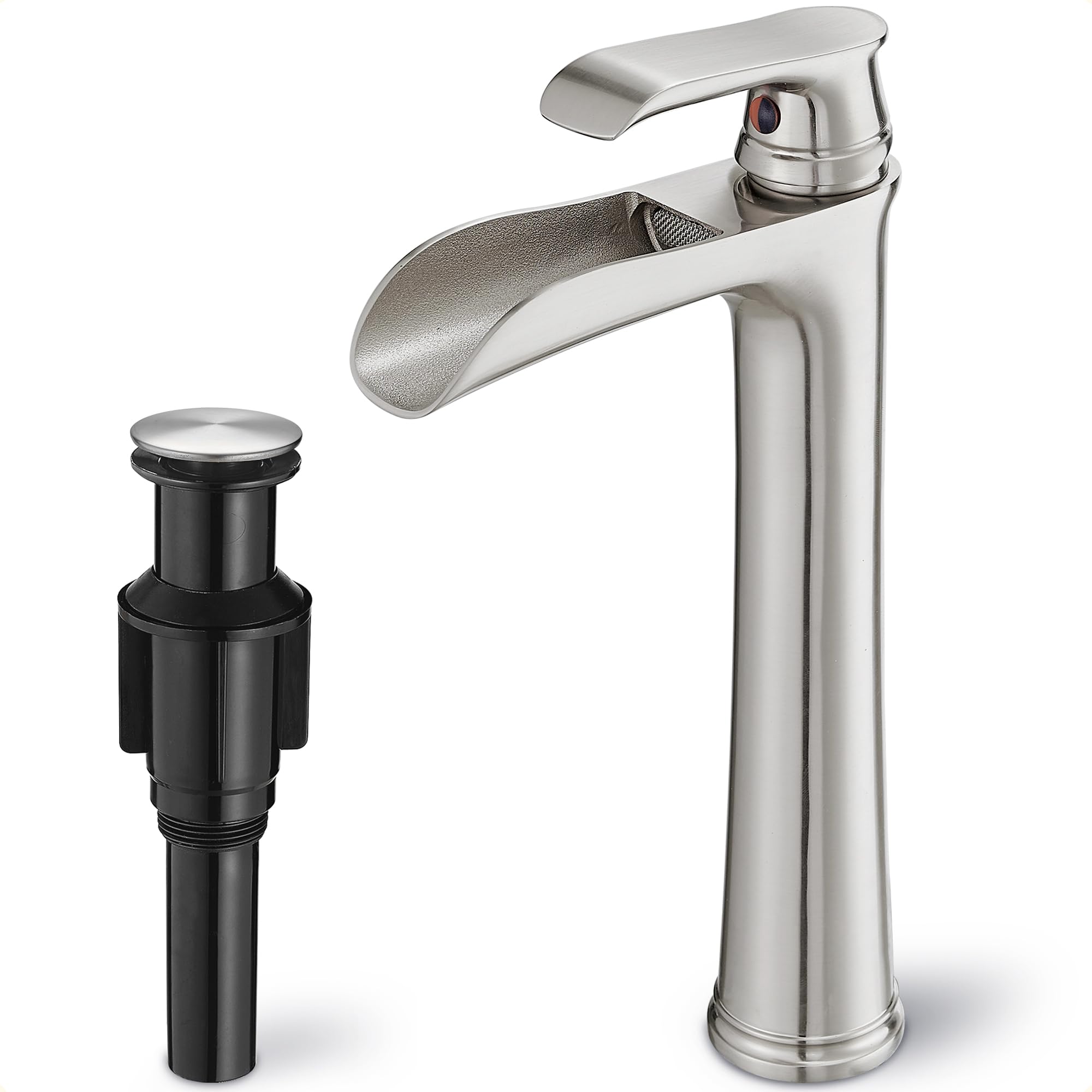 Brushed Nickel Bathroom Faucet Brass Waterfall Faucet for Bathroom Sink Tall Vessel Sink Faucets Vanity Faucet 1 Hole