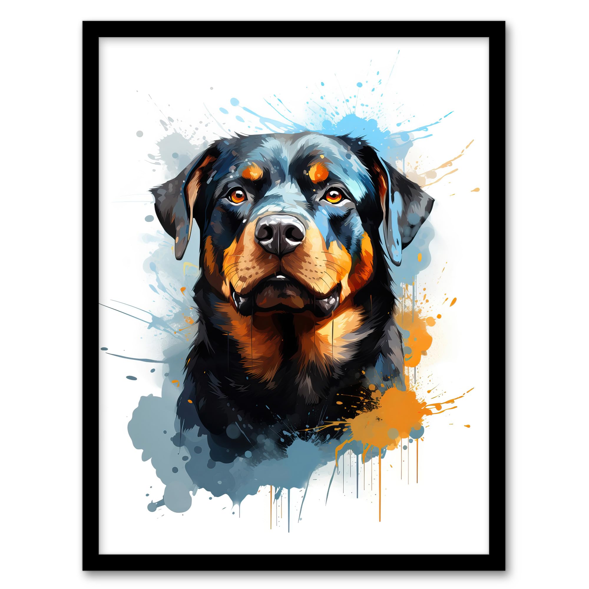 Artery8 Rottweiler Lovers Gift Watercolour Pet Portrait Painting Artwork Artwork Framed Wall Art Print 18X24 Inch
