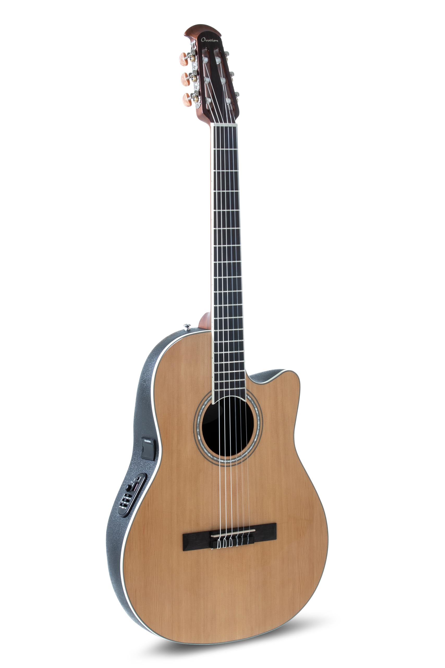 OVATION E-Akustik Klassikgitarre Celebrity Traditional CS24C Mid Cutaway Nylon - Massive Zederndecke - Mid-depth Lyrachord Body - Saiten Hannabach Goldin - Natural - CS24C-4-G