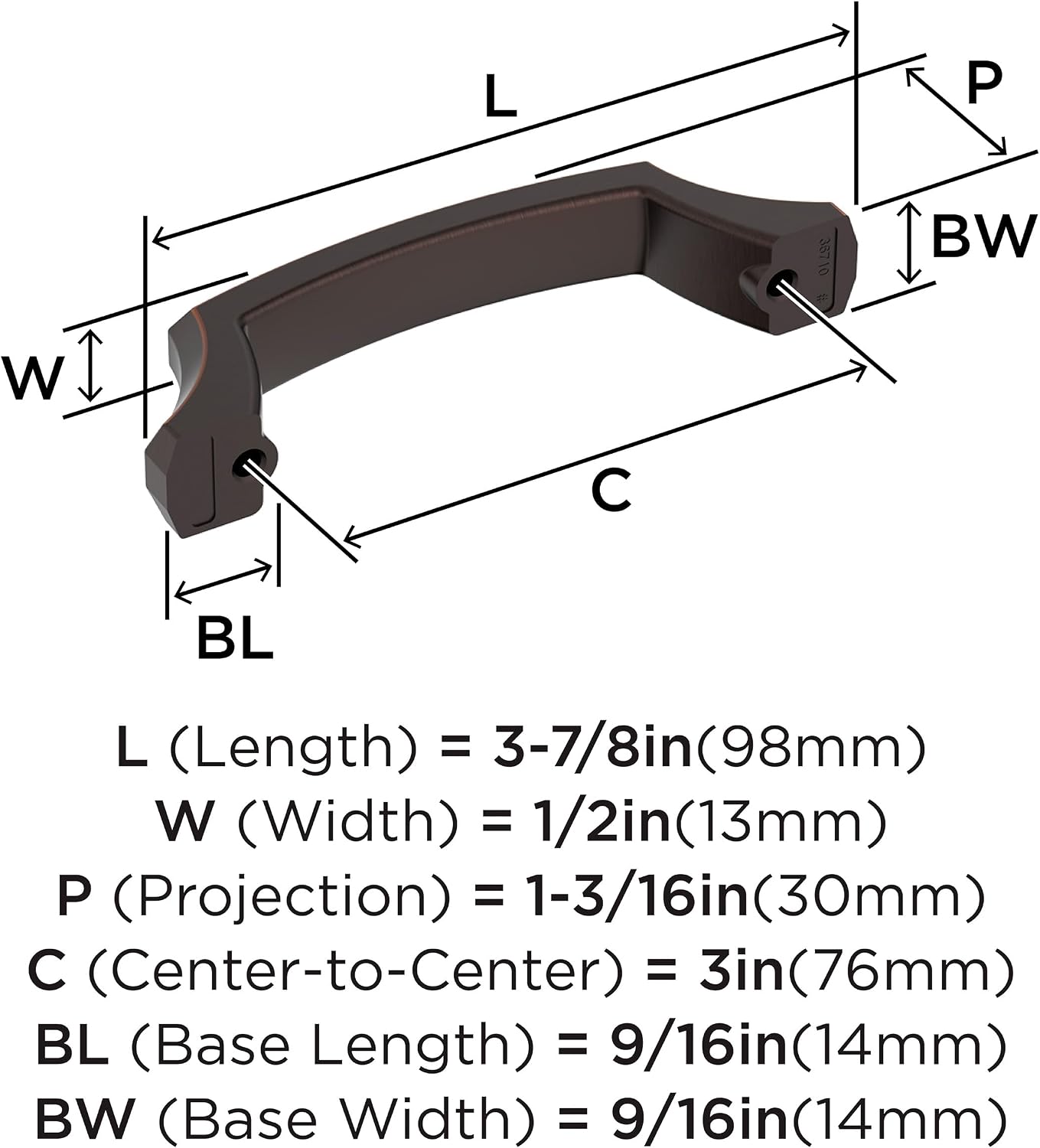 Amerock Bellamy 3 inch (76mm) Center-to-Center Oil-Rubbed Bronze Cabinet Pull, BP36710ORB