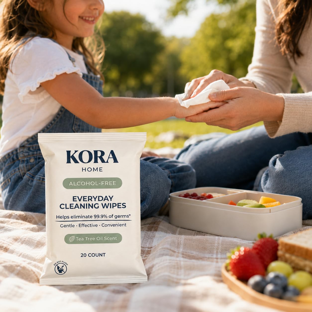 Kora Home Hand Sanitizing Wipes – Alcohol-Free with Tea Tree Essential Oil, Soft Viscose Blend Cloth, Individually Wrapped Travel Size Packets, 20 Count (Pack of 6) — Amazon image 7