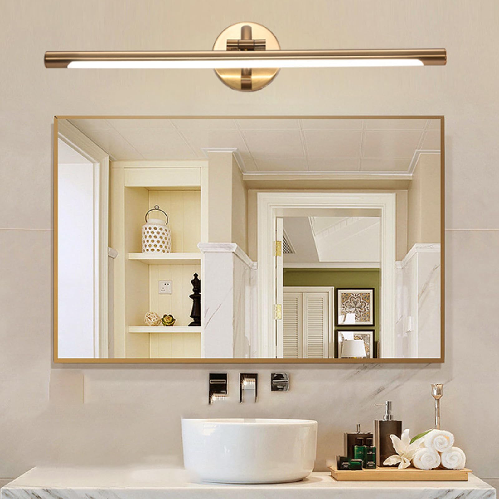 Espejo baño LED con cabezal giratorio 180 y luz cálida impermeable de 70cm 8